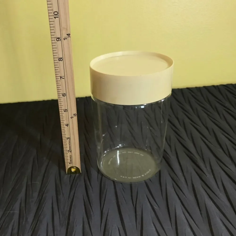 1970s Pyrex Glass Storage Jar with Beige Lid.